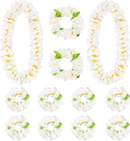 HOBBY HORSE 12 Pieces Hawaiian Luau Flower Leis Halloween Decor Leis White Necklaces Bracelets Headband Anklets Set Tropical Party Favor for Halloween Cosplay Beach Wedding Birthday Party Supplies