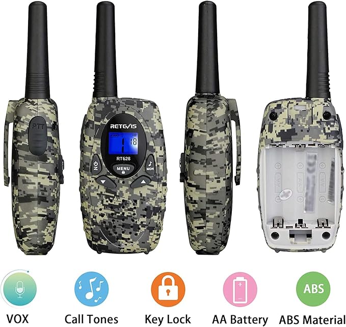 Retevis RT628 Kids Walkie Talkies,Army Toys for 6-12 Year Old Boys Girls,FRS Walky Talky with Key Lock,Gift for Outdoor Adventure Camping Hunt Trip(2 Pack,Camo)