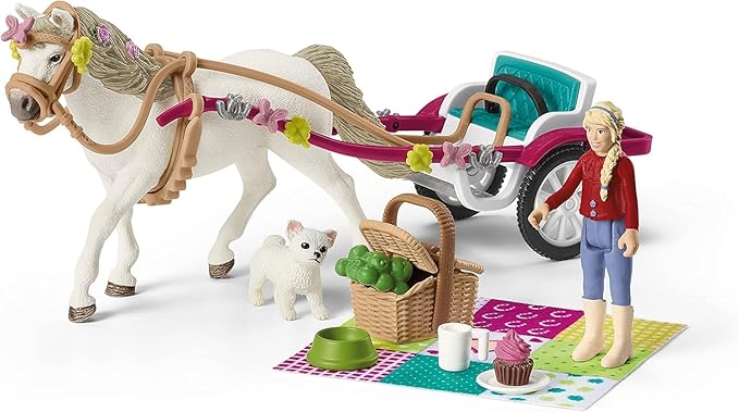 Schleich Horse Club — 32-Piece Carriage Ride with Picnic Playset, Horse and Carriage Toy Set with Doll, Stocked Picnic Basket and Accessories, Horse Toys for Girls & Boys Ages 5+