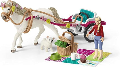 Schleich Horse Club — 32-Piece Carriage Ride with Picnic Playset, Horse and Carriage Toy Set with Doll, Stocked Picnic Basket and Accessories, Horse Toys for Girls & Boys Ages 5+
