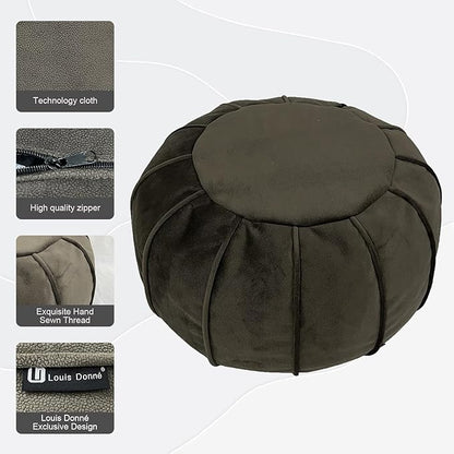 Louis Donné Unstuffed Ottoman Pouf Cover, Eco-Friendly Fabric Pouf Ottoman Bean Bag with Storage Solution for Bedroom, Round Foot Stools for Seating Poufs for Living Room Camper（Olive Green）