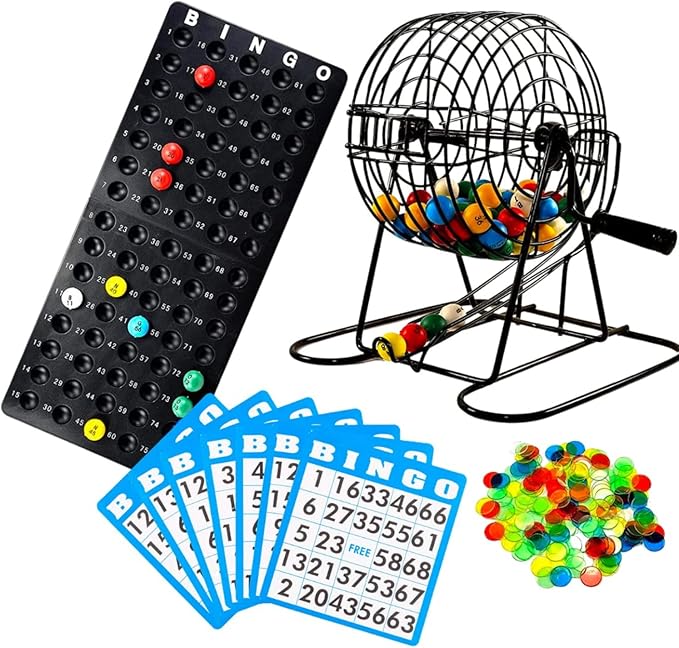 Regal Bingo Deluxe Bingo Game Set for Adults and Kids - Includes 8 Inch Bingo Wheel Cage, 75 Balls, Master Board, 50 Cards and Colorful Chips - Fun Family Bingo Night