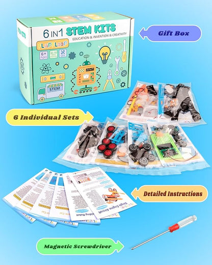 6-in-1 STEM Kit for Kids Ages 6-12, STEM Toys for Boys Ages 8-12, Robot Building Kit & Car Crafts for Kids, Science Activities Robotics Kits for 6 7 8 9 10 12 Year Old Boys Girl Birthday Gifts