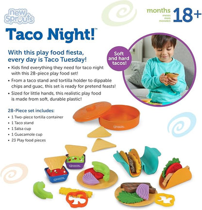 Learning Resources New Sprouts Taco Night! 28 Pieces - Play Food for Kids Ages 18+ Months, Grocery Store Pretend Play Toys, Play Kitchen Accessories