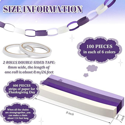 Lincia 600 Sheet Paper Chain Garland Strips 1x8 Inch with Double Sided Tape, DIY Construction Paper Chains for St. Patrick's Day, Easter, Spring Party Decorations, Crafts Supplies (Purple Gradient)
