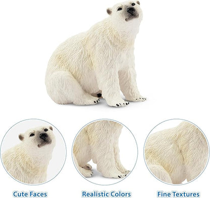 Toymany 6PCS Polar Bear Figurines Toy with Polar Bear Cub, 2-4" Realistic Plastic Arctic Animals Figures Family Set for Christmas Educational Toys Cake Toppers Birthday Gifts for Kids