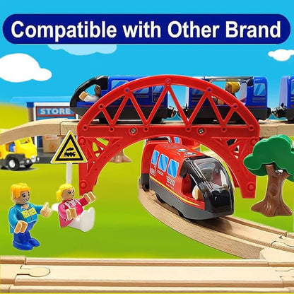 Battery Operated Wooden Train Track Set Toy High Speed for Toddlers 3 4 5 Years Old Boys Kids Magnetic Couplings City Vehicle with Figures