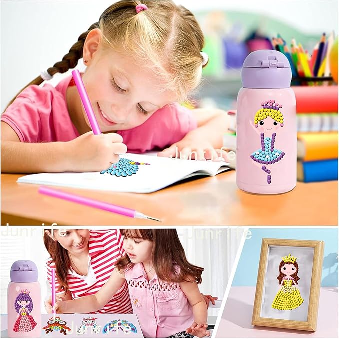 Junrife Princess Diamond Craft Kits Stickers for Kids,Gem Kids' Paint by Number Kits Mosaic Sticker - Best Gifts for Girls Ages 8-12 Easy for Kids Adult Beginners