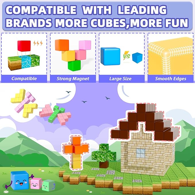 Apluses Magnetic Blocks, Magnet Building Toys for Toddlers, Preschool Sensory Autism STEM Toys for 3+ Year Old Boys & Girls, Magnetic Cubes as for Kids Ages 3-5 4-8