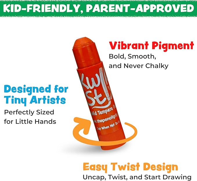 Kwik Stix Solid Tempera Paint Sticks - 12 Pack of White - Same Color Washable, Quick Dry (90 Seconds), ASTM Certified, Non-Toxic, Allergen-Free Kids & Toddler Art Supplies for Home, School & Crafts