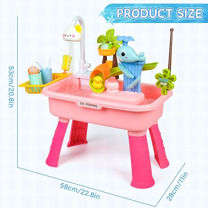 Upgraded Toddler Sand Water Table Toy with Electric Water Pump, for Toddlers 1-3 Kids Sand Water with Faucet/Play Food Accessories/Fishing Toy, Kitchen Play Sink Toys for Girl Boy