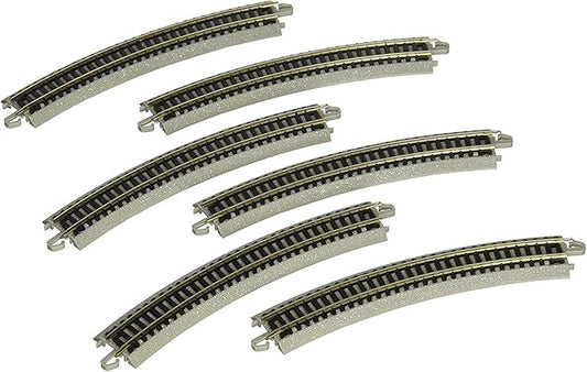 Bachmann Trains - Snap-Fit E-Z TRACK 11.25” RADIUS CURVED TRACK (6/card) - NICKEL SILVER Rail With Grey Roadbed - N Scale, 8