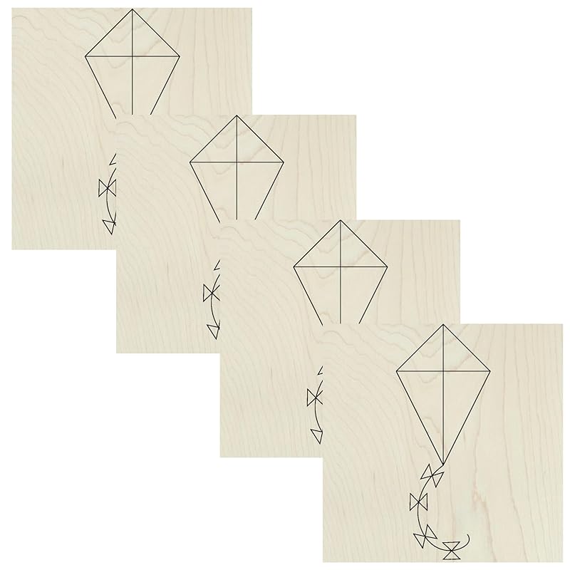 Set of 4 Unfinished Barn Quilt Square Wooden Sign, Spring Country Decor Canvas Quilts Blocks (3 inches, Kite)