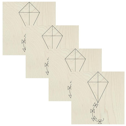 Set of 4 Unfinished Barn Quilt Square Wooden Sign, Spring Country Decor Canvas Quilts Blocks (3 inches, Kite)