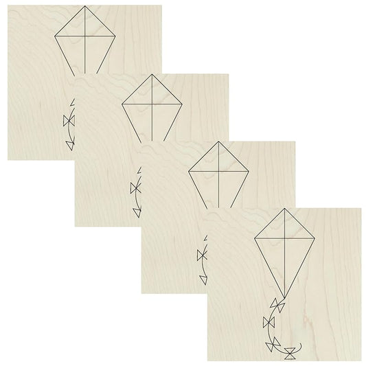 Set of 4 Unfinished Barn Quilt Square Wooden Sign, Spring Country Decor Canvas Quilts Blocks (3 inches, Kite)