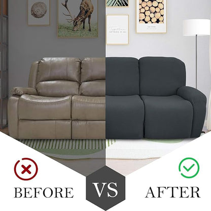 JIVINER 8-Piece Recliner Sofa Cover Stretch Jacquard Reclining Couch Cover for 3 Cushion Recliner Slipcovers 3 Seater Recliner Furniture Covers with Pocket (Sofa Recliner, Dark Gray)