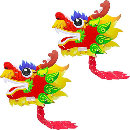 2 Pack Chinese Dragon Dance Head, DIY Assembly Interesting Educational Kids Cardboard Dragon Head, Wearable Dragon Head