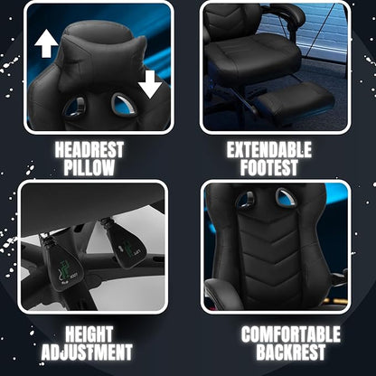 Gaming Chair High Back Ergonomic Racing Computer Desk with Comfortable Lumbar Support and Headrest Girl Gamer Height Adjustable