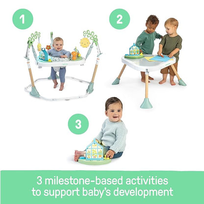 Ingenuity 3-in-1 Baby Jumper and Activity Center with Lights and Sounds – Converts to Toddler Play Table, 4 Adjustable Heights, Wood Legs, Ages 4 Months to 3 Years