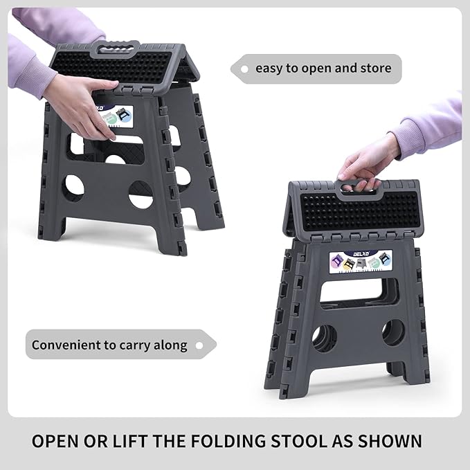 Delxo Folding Step Stool 13 inch Height Heavy Duty Foldable Step Stools for Adults and Kids,Kitchen Small Collapsible Fold Up Stepping Stool 1 Pack in Grey Dotted Texture