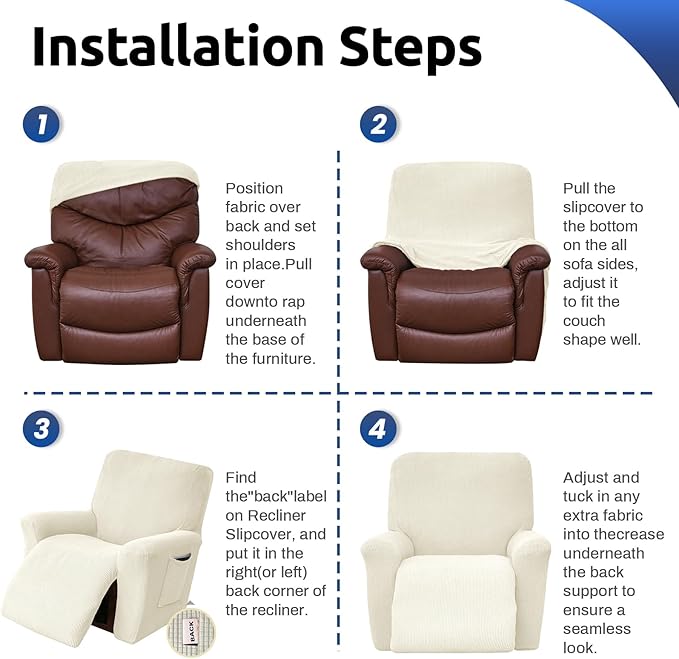 KEKUOU Recliner Chair Covers Lazy Boy Recliner Covers Stretch Couch Cover Slipcovers 1 Piece Furniture Protector with Elastic Bottom for Dog,Kids.(Recliner, Beige)