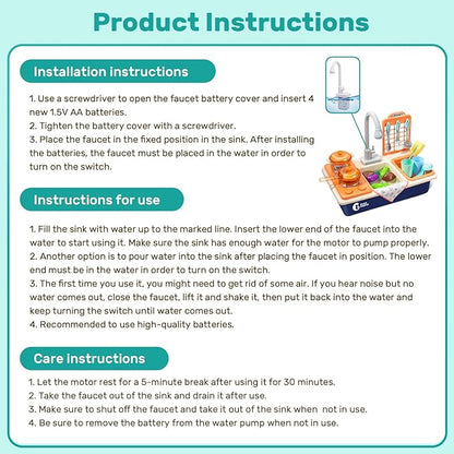 CUTE STONE Pretend Play Kitchen Sink Toys with Play Cooking Stove, Pot and Pan with Spray Realistic Light and Sound, Dish Rack & Play Cutting Food, Utensils Tableware Accessories for Kids Toddlers