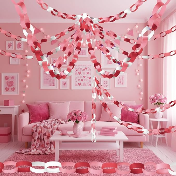 Lincia 600 Sheet Paper Chain Garland Strips 1x8 Inch with Double Sided Tape, DIY Construction Paper Chains for Birthday Wedding Holiday Party Decorations, Crafts Supplies (Pink Gradient)