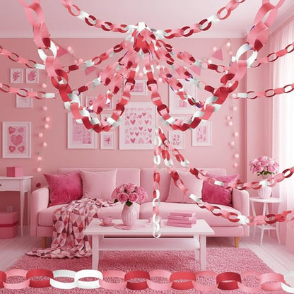 Lincia 600 Sheet Paper Chain Garland Strips 1x8 Inch with Double Sided Tape, DIY Construction Paper Chains for Birthday Wedding Holiday Party Decorations, Crafts Supplies (Pink Gradient)