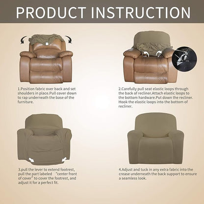 Easy-Going Recliner Stretch Sofa Slipcover Sofa Cover 1 Piece Furniture Protector Couch Soft with Elastic Bottom Kids,Polyester Spandex Jacquard Fabric Small Checks(Oversize Recliner,Tan)