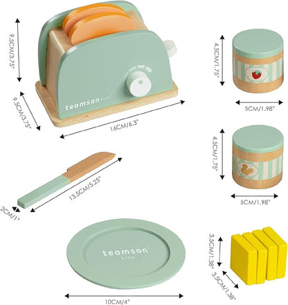 Teamson Kids Little Chef Frankfurt 11-pc. Wooden Play Kitchen Toaster Accessory Set with Pretend Food and Utensils