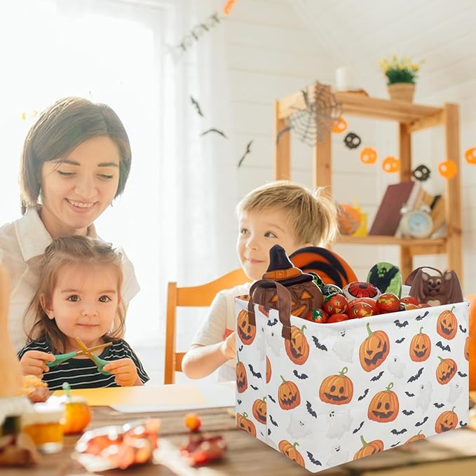 Rectangular Halloween Basket,Halloween ghost storage basket Collapsible toy storage box Waterproof canvas storage basket,Halloween Candy Basket,Halloween Decor,Gothic decor(Pumpkin)