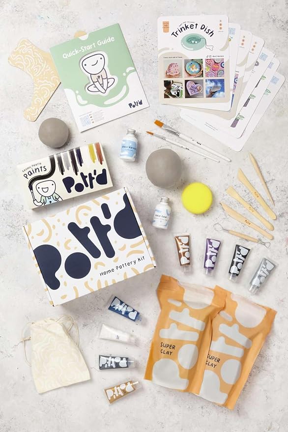 Pott'd Air Dry Clay for Adults. Beginners Home Pottery Kit for Adults. DIY Craft Kit for Adults. Kit Includes: Air-Dry Clay for Adults, Tools, Paints, Brushes, Sealant, How-to-Guides
