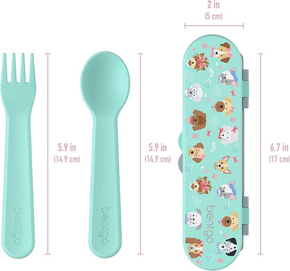 Bentgo Kids Utensil Set - Reusable Plastic Fork, Spoon & Storage Case - BPA-Free Materials, Easy-Grip Handles, Dishwasher Safe - Ideal for School Lunch, Travel, & Outdoors (Puppy Love)