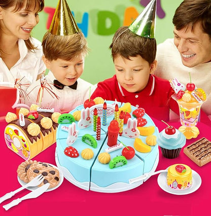DIY Cutting Birthday Cake Toys, Play Kitchen Food Kids Pretend Play,Light and Music Birthday Cake Toy Kids Girls Gift with Blowable Candle (83PCS with Light,Pink)