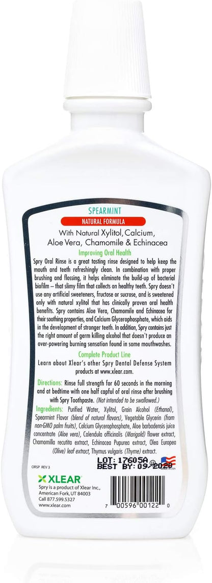 Spry Xylitol Mouthwash Fluoride Free, Oral Rinse with Enamel Support, Natural Spearmint - 16 fl oz (Pack of 1)