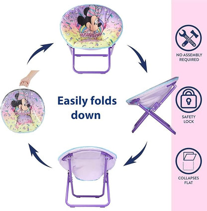 Idea Nuova Disney Minnie Mouse Toddler 19" Folding Saucer™ Chair, Portable Fun Character Design, Ages 3+