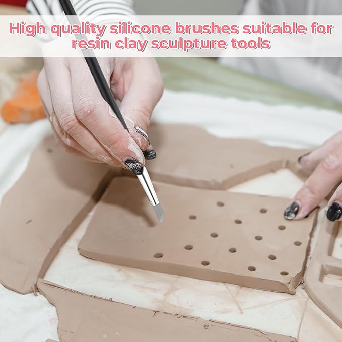 Silicone Brush, 15 Pcs Head Silicone Paint Brush Rubber Paint Pens Flexible Clay Carving Tools for Sculpting Handicraft Pottery Handicraft Nail Art Artwork Acrylic Paints, 5 Shapes (Black)