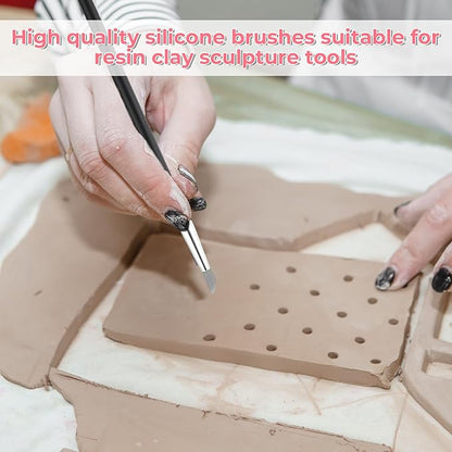 Silicone Brush, 15 Pcs Head Silicone Paint Brush Rubber Paint Pens Flexible Clay Carving Tools for Sculpting Handicraft Pottery Handicraft Nail Art Artwork Acrylic Paints, 5 Shapes (Black)