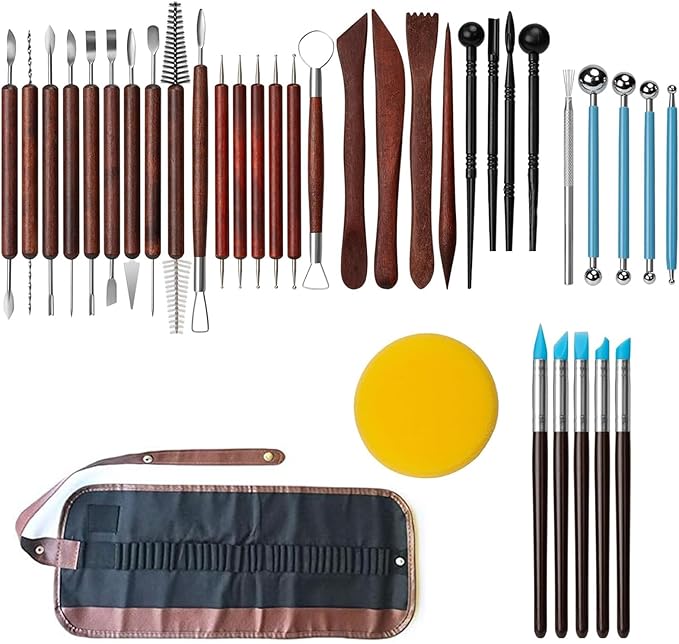 36 PCS Clay Tools Kit, Polymer & Air Dry Clay Sculpting Tools Set, Pottery Tools for Stippling, Carving, Molding, Shaping, Drawing and Dotting for Crafts and Art Projects