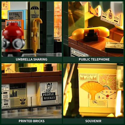 FUNWHOLE Newsstand Lighting Building Bricks Set - City Town Life Newsstand LED Light Construction Building Model Set 556 Pcs for Adults and Teen