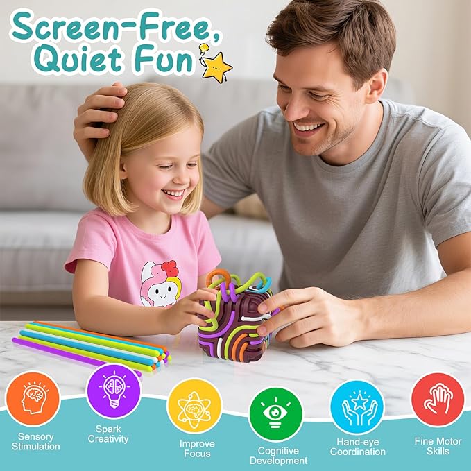 BunnyBoo Sensory Activity Board, 3D Silicone Toys for Kids with Autism & ADHD,Sensory Fidget Toys for Anxiety Relief, Calming & Focusing, BPA-Free, 15 Colorful Strings, Storage Bag(Green)