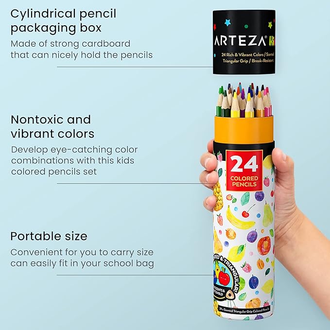 Arteza Kids Scented Pencils for Kids, 24 Pre-Sharpened Triangle Color Pencils, Smelly Pencils for Arts, Crafts & School Supplies