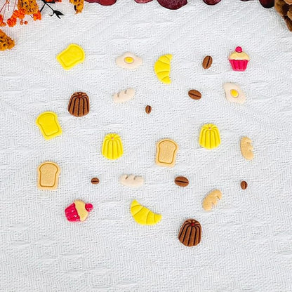 Xaekicr Breakfast Food Polymer Clay Cutters Set – 7pcs Bread Cupcake Egg Coffee Designs Clay Cutters for Polymer Clay Jewelry Making – Cute Clay Molds and Clay Tools for Mini Food Earrings