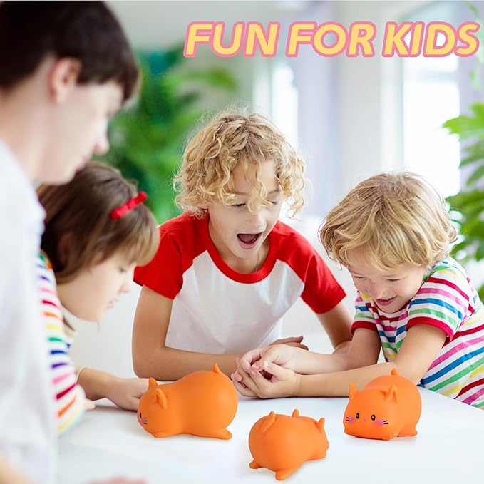 Cat Stress Balls Squishy Toys for Adults and Kids, Cat Squishy Squeeze Toys (Orange), Dough Ball Animal Squishy Stress Relief Fidget Sensory Toys, Kawaii Squishies for Party Favors, Easter, Birthday