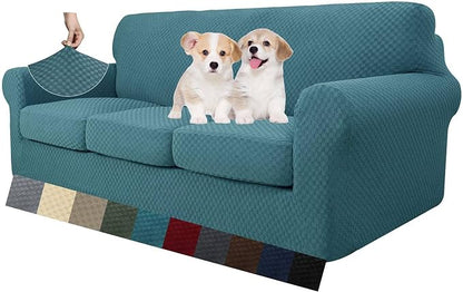 MAXIJIN 4 Piece Couch Covers for 3 Cushion Couch Super Stretch Non Slip Couch Cover for Dogs Pet Friendly Elastic Jacquard Furniture Protector Sofa Slipcovers (Sofa, Peacock Blue)