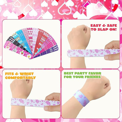 36 Pcs Valentines Day Slap Bracelets for Kids, Valentines Day Bulk Wristbands Toys for Valentines Favors Supplies, Birthday Giveaways, Classroom Prizes Exchanging Gifts