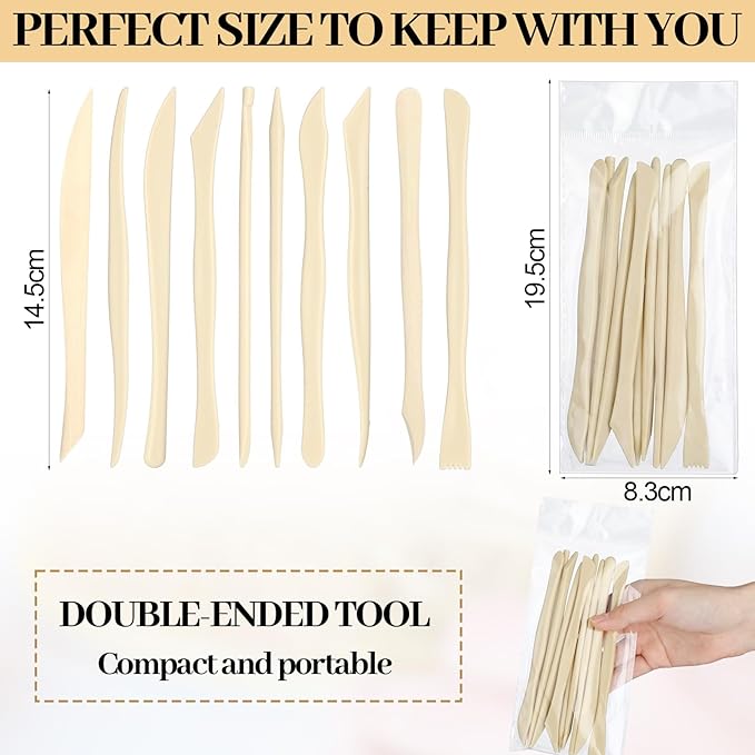 Ferrochef 10 Set 100 Pcs Clay Sculpting Tools 10 Different Shapes Pottery Tools Plastic Clay Carving Cutters Supplies Pottery Trimming Supplies for Carving Ceramics Plastilina Molding DIY Embossing