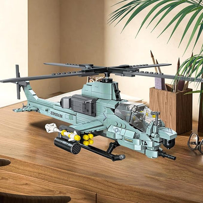 597 Pcs AH-1Z Viper Helicopter Building Set,STEM Military Army Airplane Building kit,Plane Model Collectible Home Decor,Air Force Building Block Toys,Military Toy Gifts for Kids Teens Adults