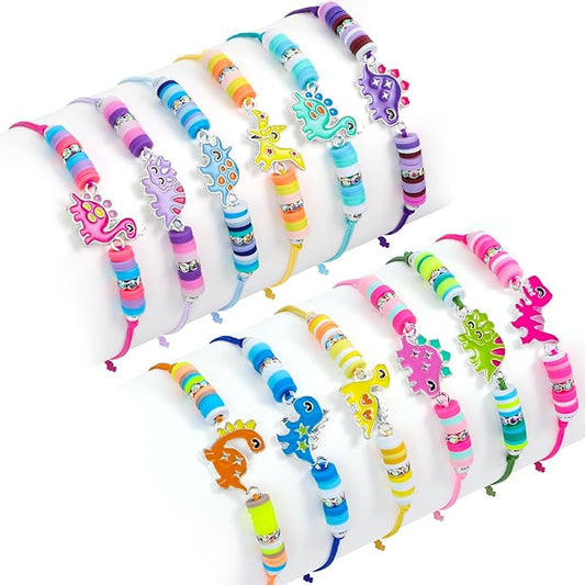 12 Pcs Kids Bracelet for Girls Toddler Jewelry Dinosaur Party Favors Supplies Friendship Bracelets Adjustable Pretend Play Boy Princess Dino Goodie Bag Classroom Reward