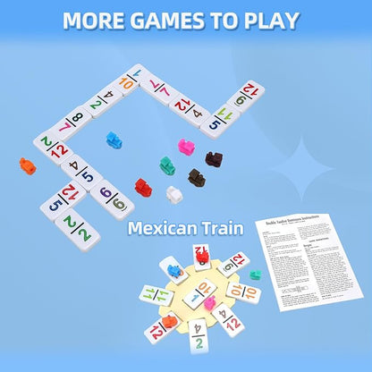 Mexican Train Dominoes Set Numbers, Double 12 Dominoes Set with 91 Colored Tiles and Protable Case, Travel Number Domino Set for Kids, Adults Family Board Team Games
